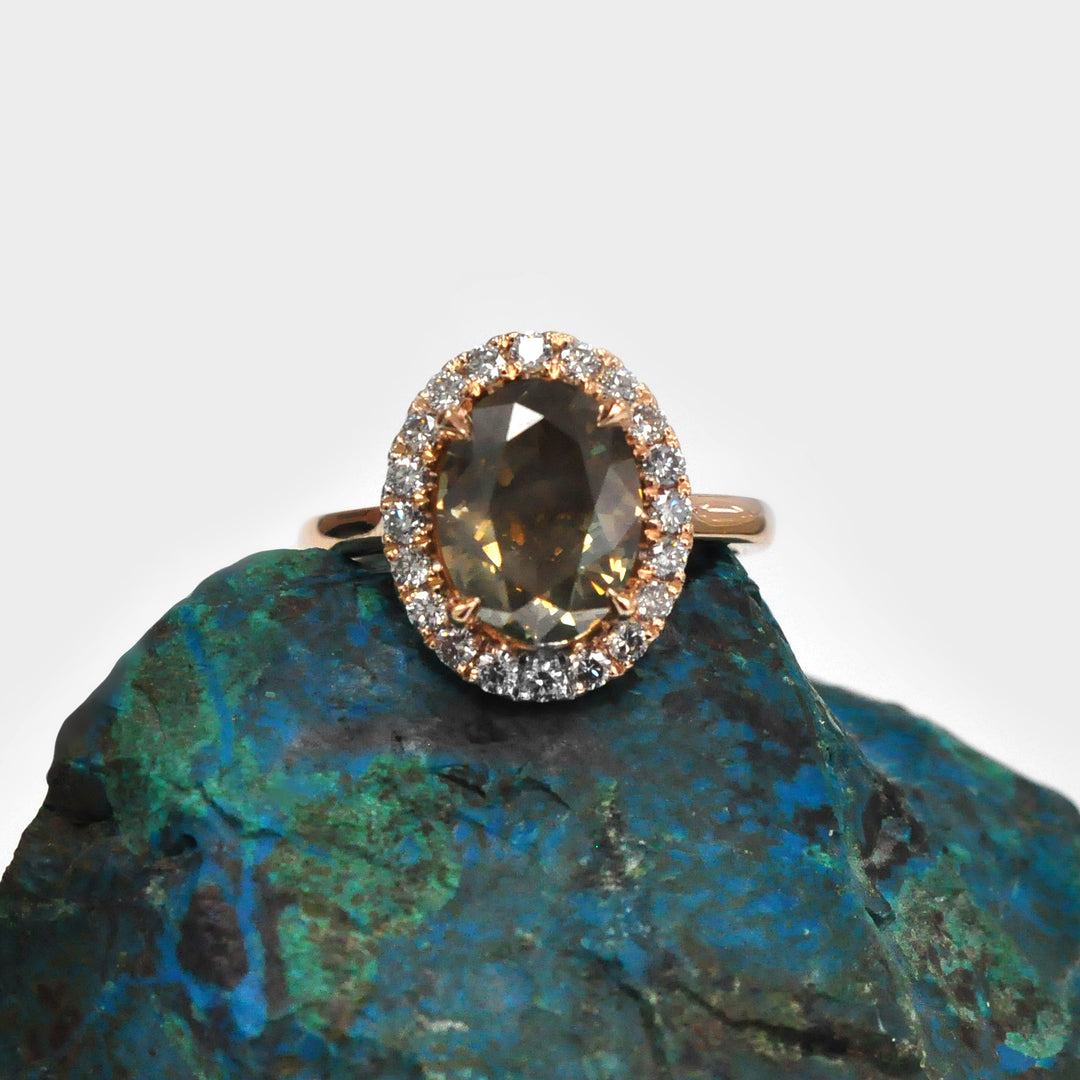 4.0 Carat Brown Oval Diamond Halo Ring