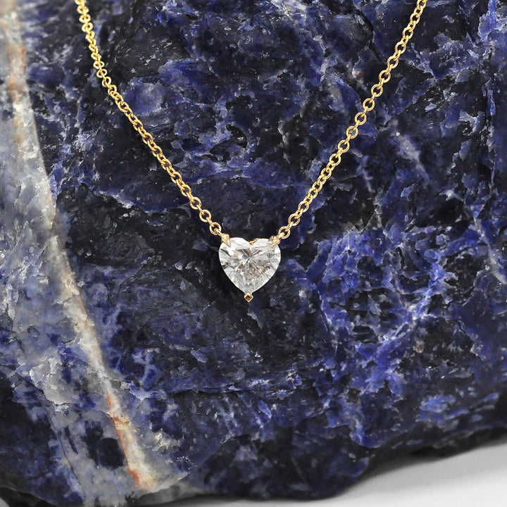 White Diamond Heart Necklace in Yellow Gold