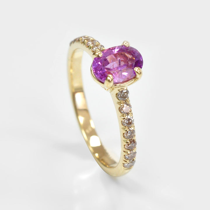 Classic Oval Pink Sapphire &amp; Side Diamonds Ring