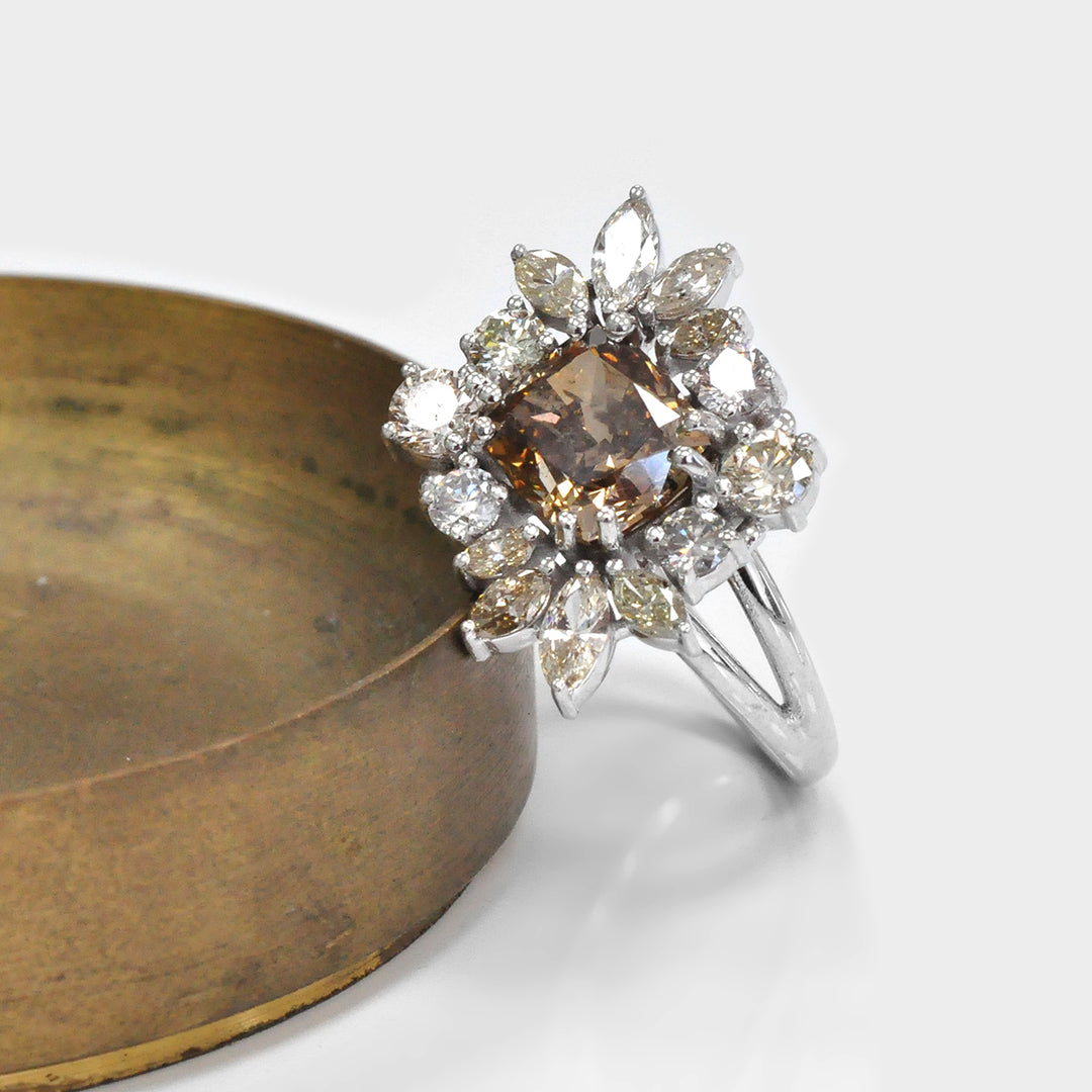 Fancy Diamonds Cluster Ring in White Gold