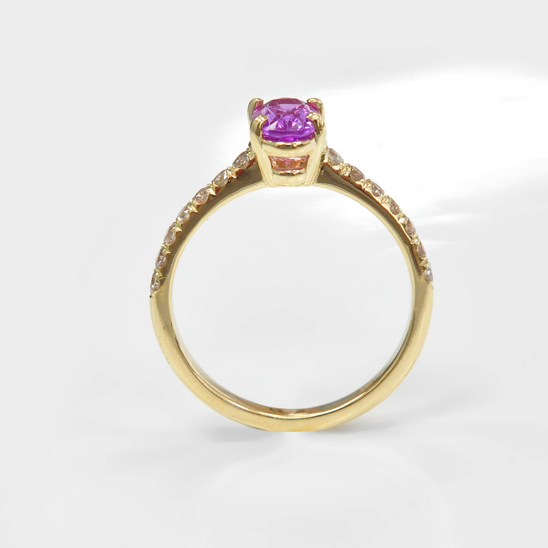 Classic Oval Pink Sapphire &amp; Side Diamonds Ring