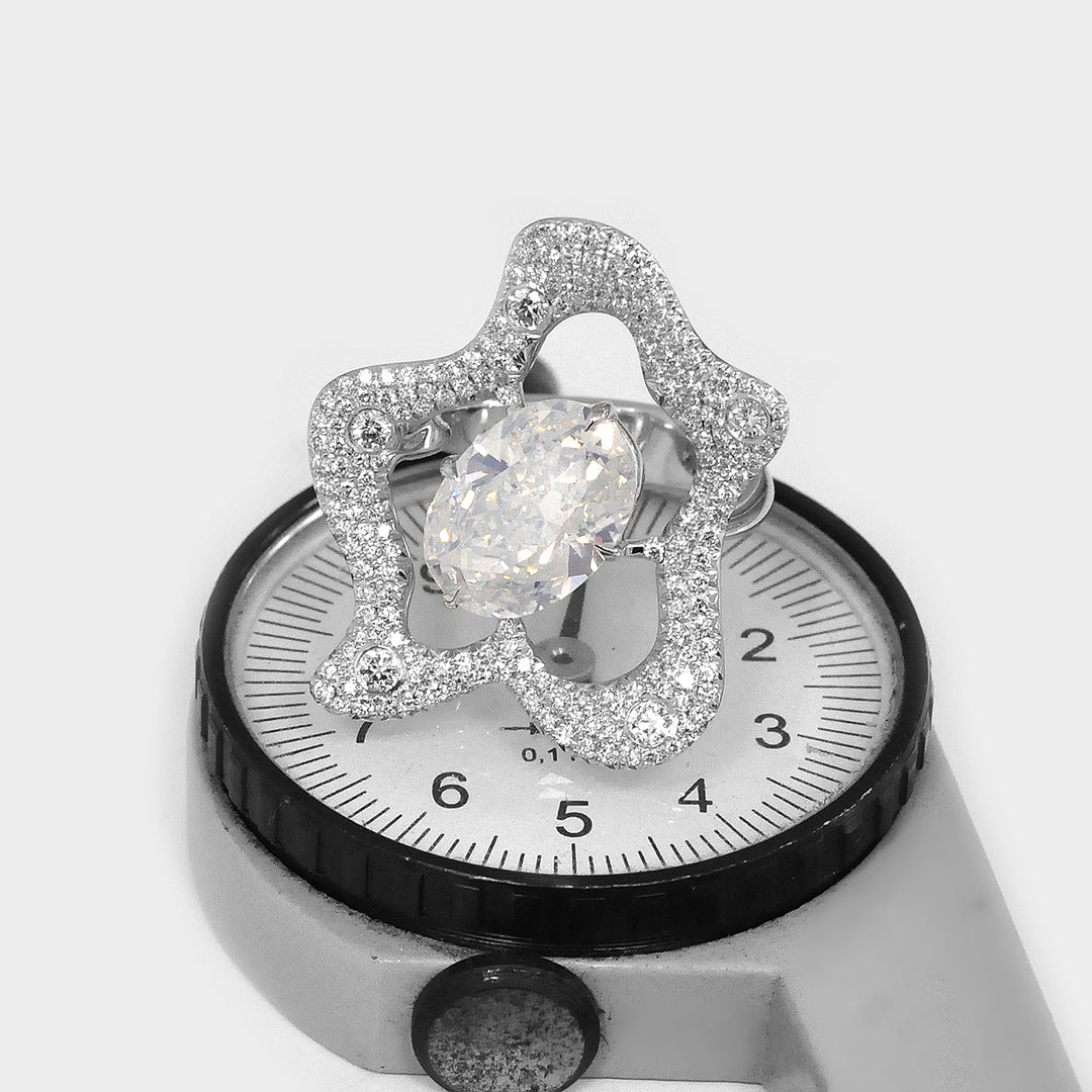 White Diamond Oval Cut Unique Design Ring