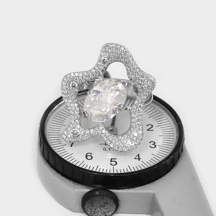 White Diamond Oval Cut Unique Design Ring