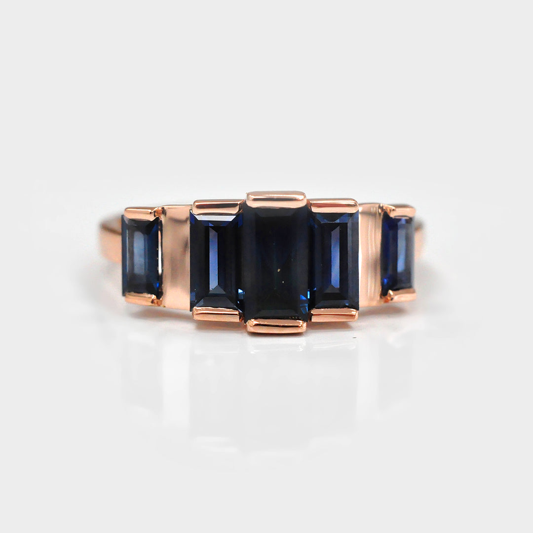 Baguette Cut Blue Sapphires Ring