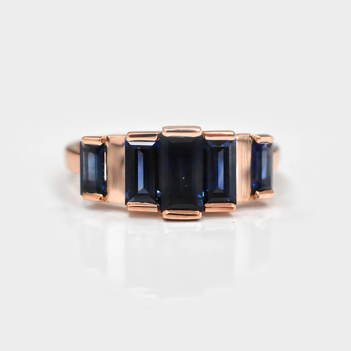 Baguette Cut Blue Sapphires Ring