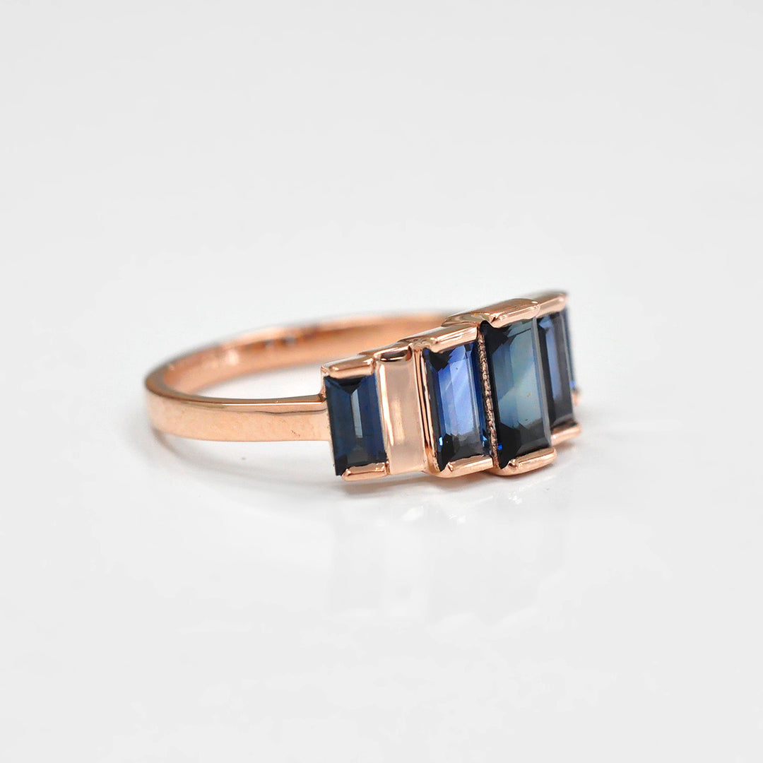 Baguette Cut Blue Sapphires Ring