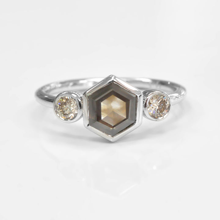 Fancy Hexagonal Cut 3 stones Diamonds Ring