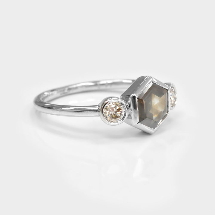 Fancy Hexagonal Cut 3 stones Diamonds Ring