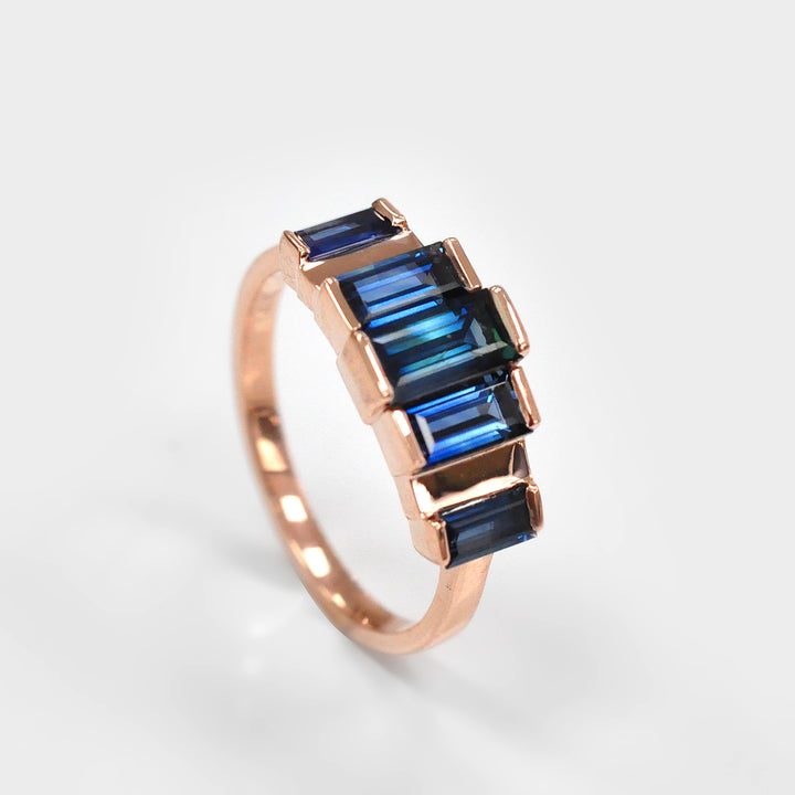 Baguette Cut Blue Sapphires Ring