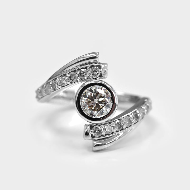 Round Unique Engagement Diamond Ring in White Gold