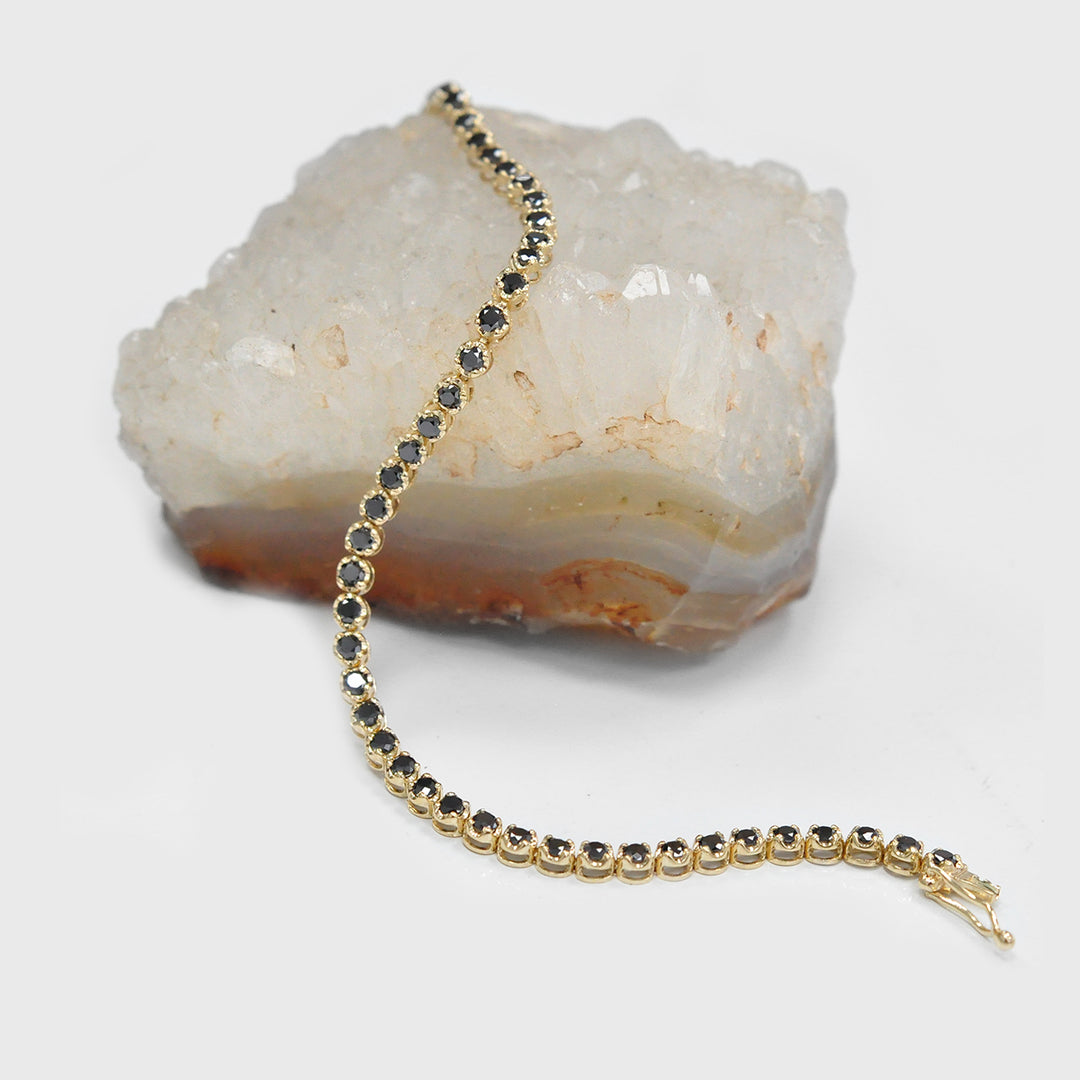 Yellow Gold Black Diamonds Tennis Bracelet