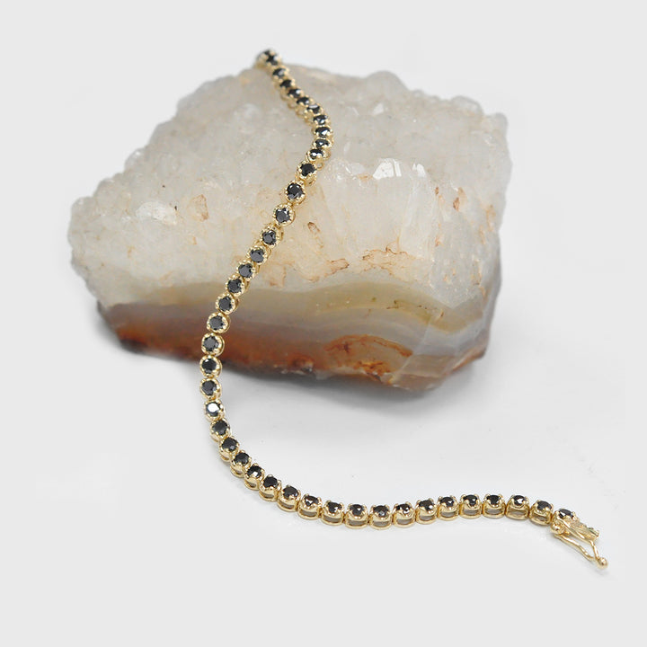 Yellow Gold Black Diamonds Tennis Bracelet