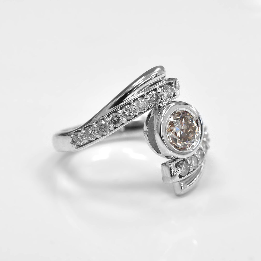 Round Unique Engagement Diamond Ring in White Gold