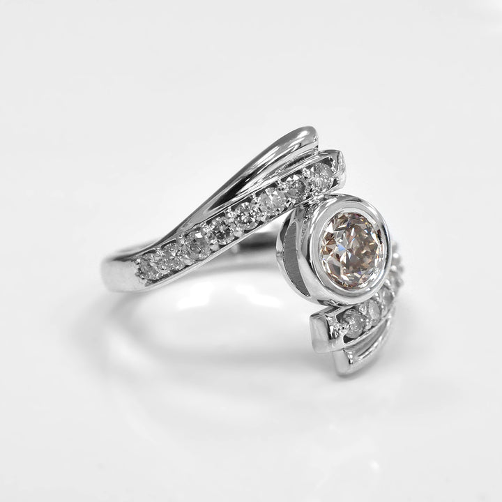 Round Unique Engagement Diamond Ring in White Gold
