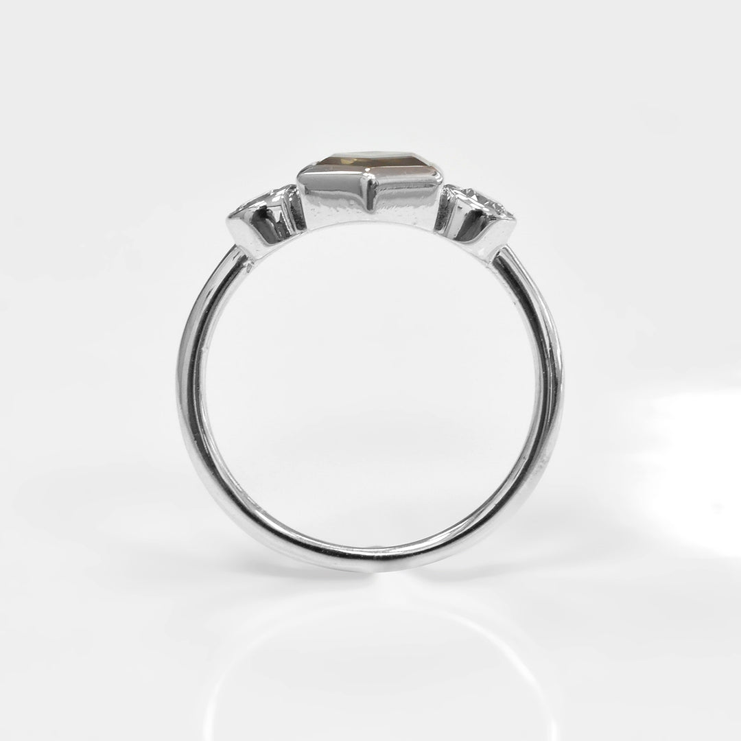 Fancy Hexagonal Cut 3 stones Diamonds Ring