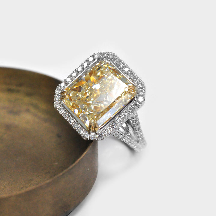 Fancy Yellow Radiant Diamond Magnificent Halo Ring