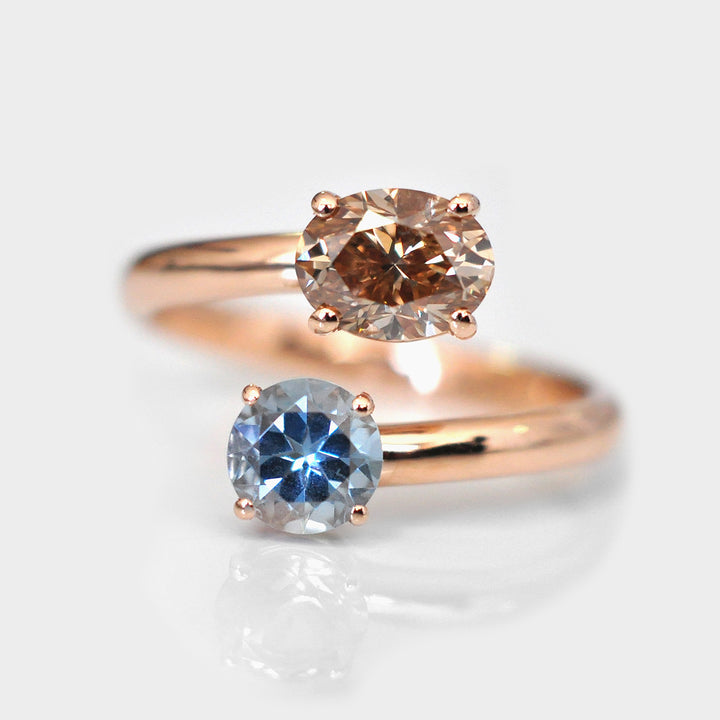 Brown Diamond and Aquamarine Twin Ring