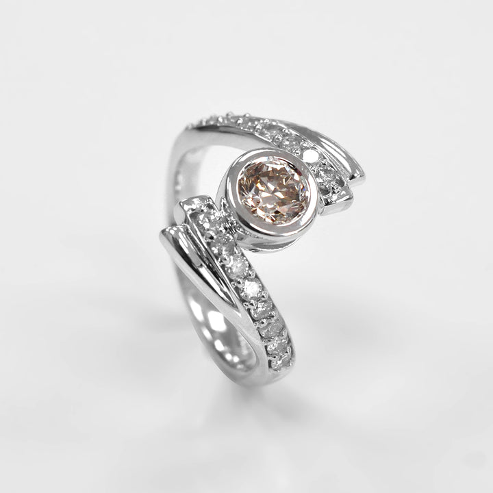 Round Unique Engagement Diamond Ring in White Gold