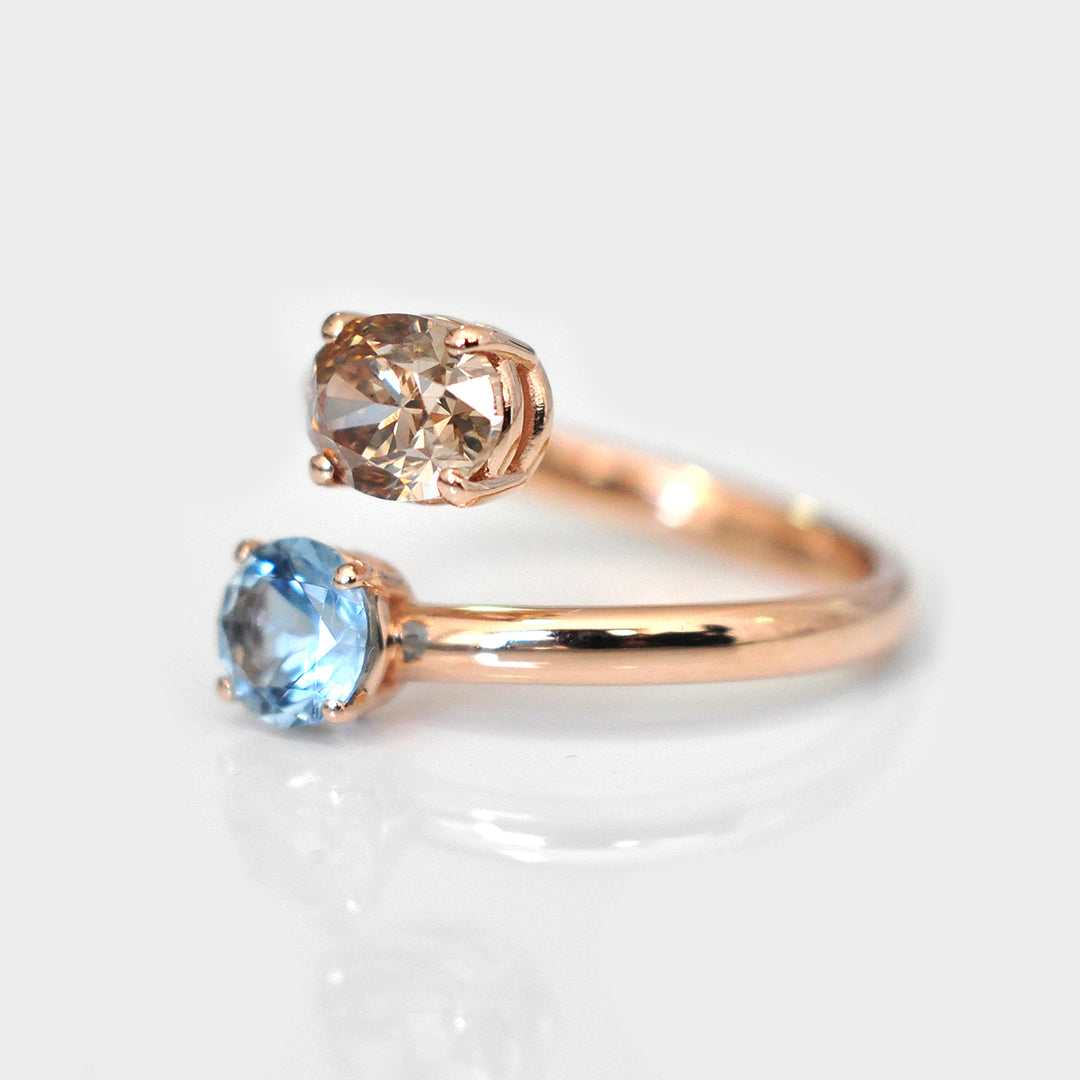Brown Diamond and Aquamarine Twin Ring