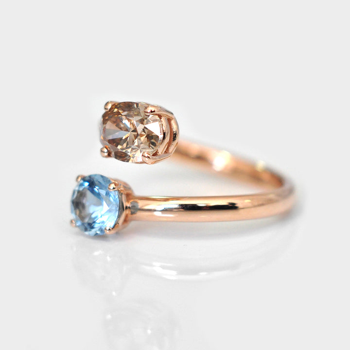 Brown Diamond and Aquamarine Twin Ring