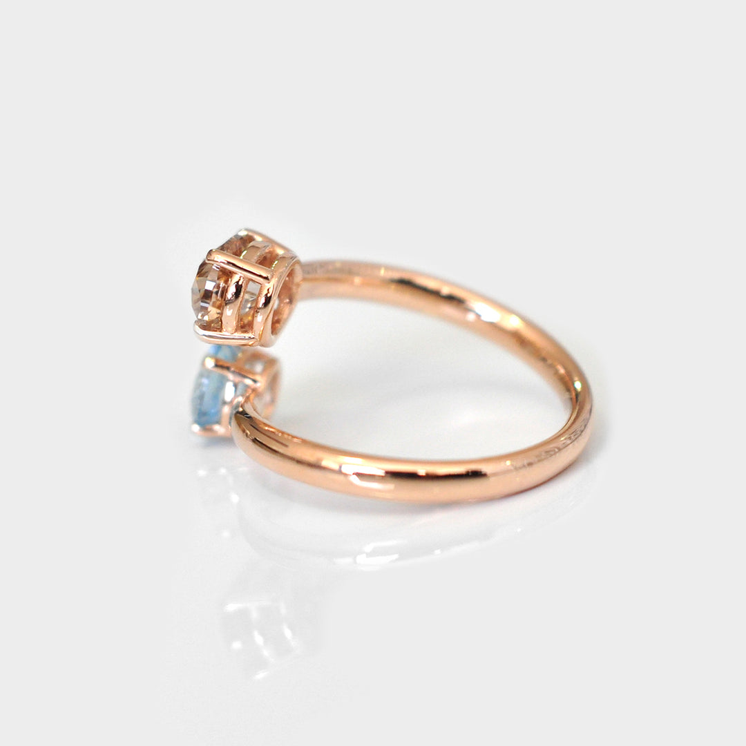Brown Diamond and Aquamarine Twin Ring