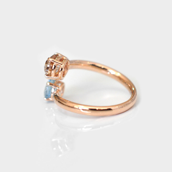 Brown Diamond and Aquamarine Twin Ring
