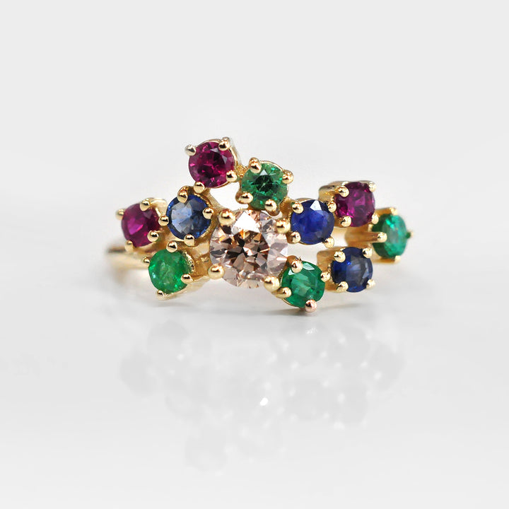 Yellow Gold  Ring with Diamond, Ruby, Sapphire &amp; Emeralds.