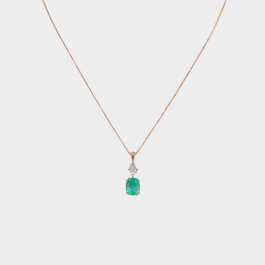 Marquise Diamond and Cushion Emerald Pendant