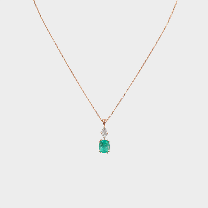 Marquise Diamond and Cushion Emerald Pendant