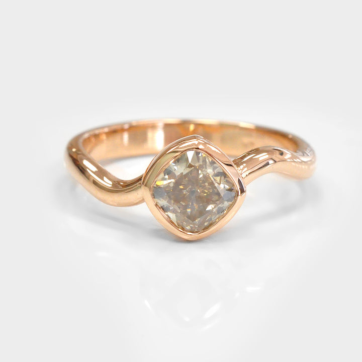 Cushion Cut  Rose Gold Bezel Set Solitaire Ring