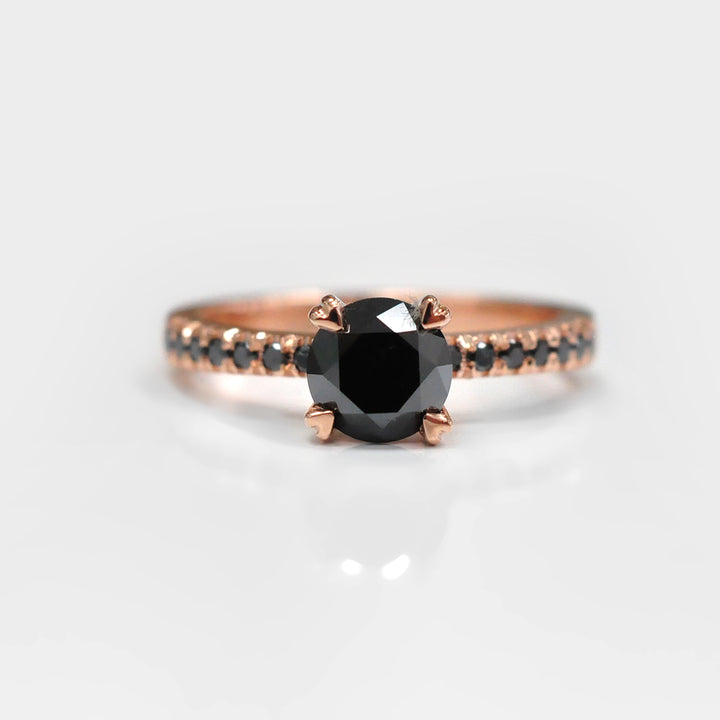 Round Black Diamonds Ring in Rose Gold