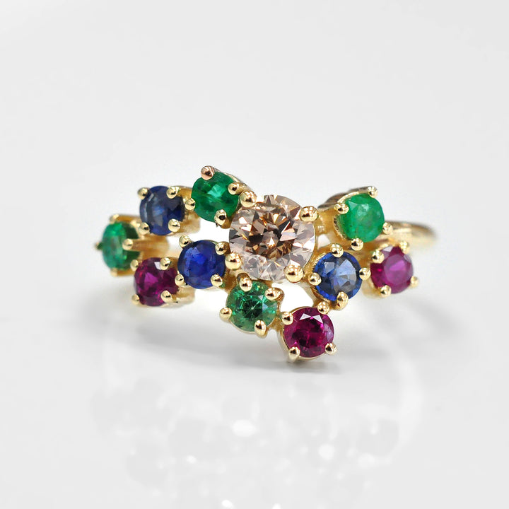 Yellow Gold  Ring with Diamond, Ruby, Sapphire &amp; Emeralds.
