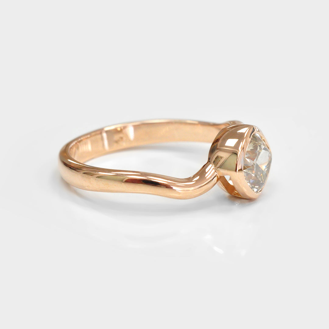 Cushion Cut  Rose Gold Bezel Set Solitaire Ring
