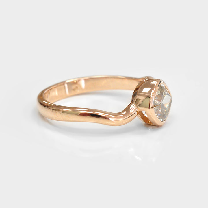 Cushion Cut  Rose Gold Bezel Set Solitaire Ring