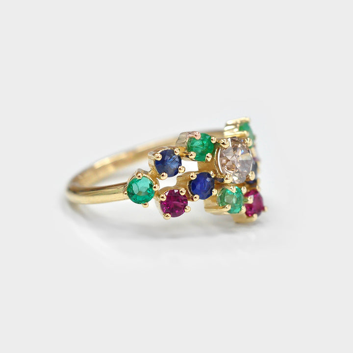 Yellow Gold  Ring with Diamond, Ruby, Sapphire &amp; Emeralds.