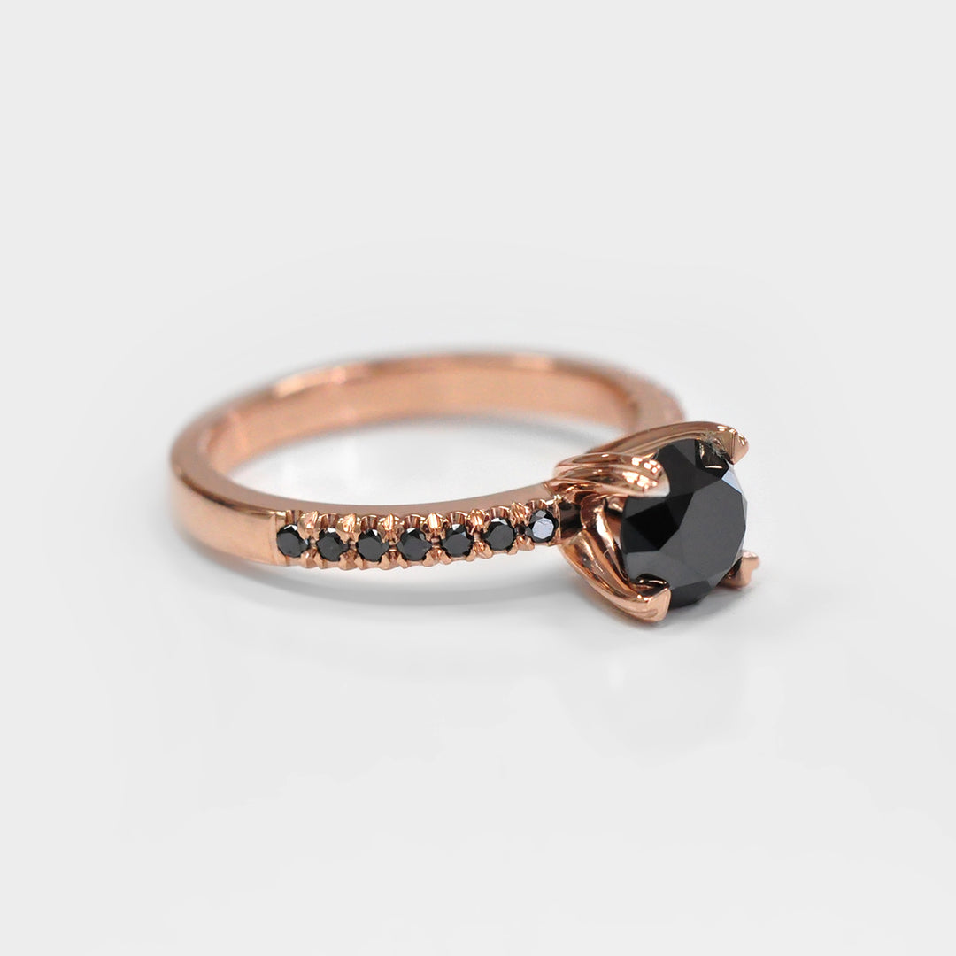 Round Black Diamonds Ring in Rose Gold