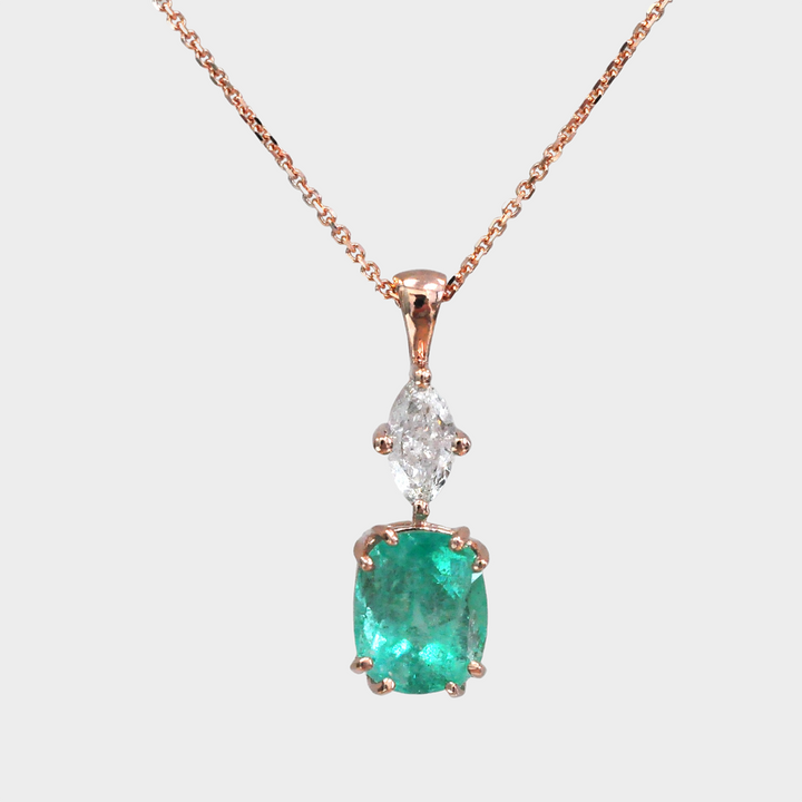 Marquise Diamond and Cushion Emerald Pendant