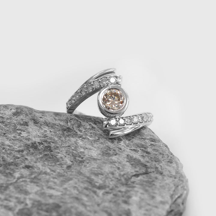 Round Unique Engagement Diamond Ring in White Gold