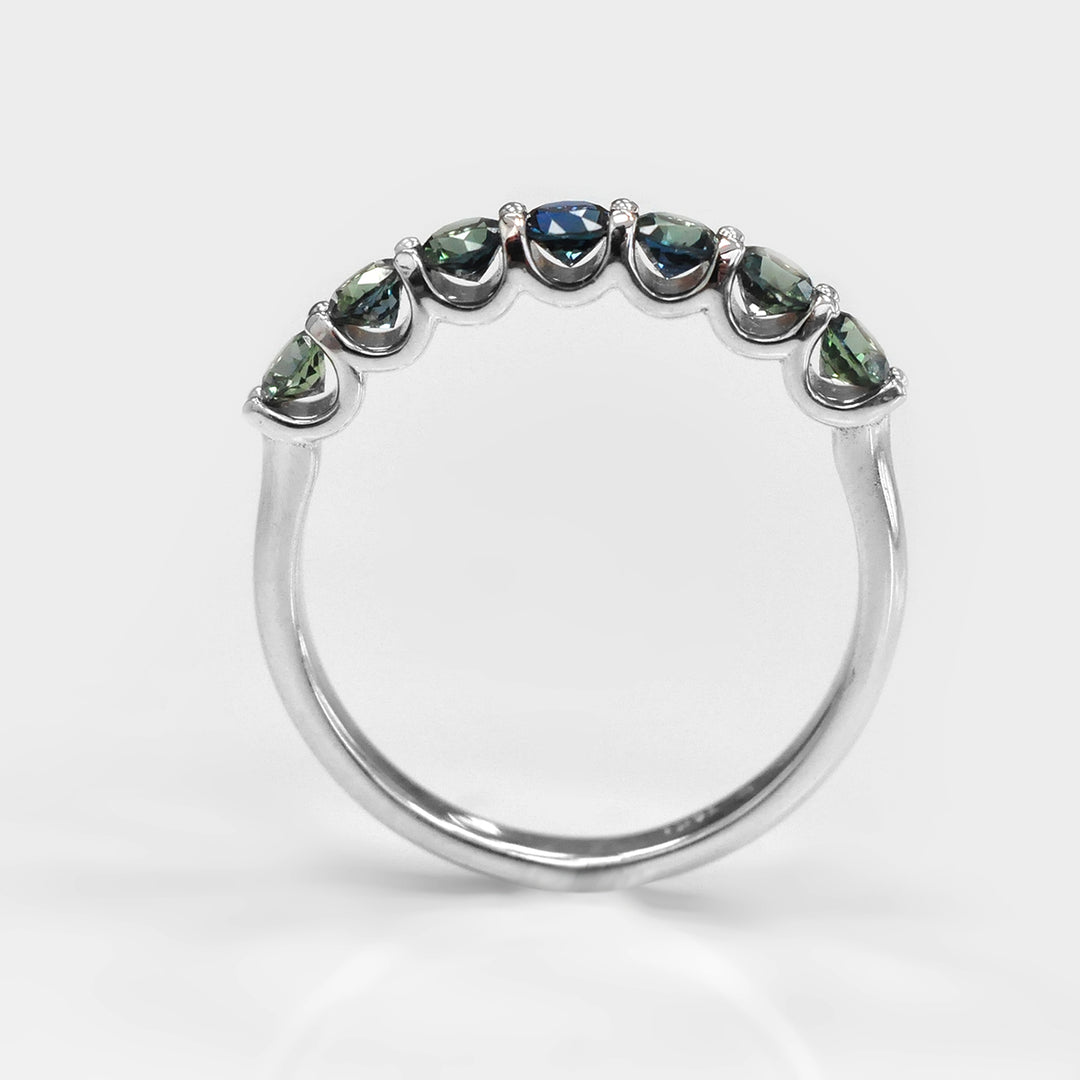 Teal &amp; Blue 7 Sapphires Statement Ring