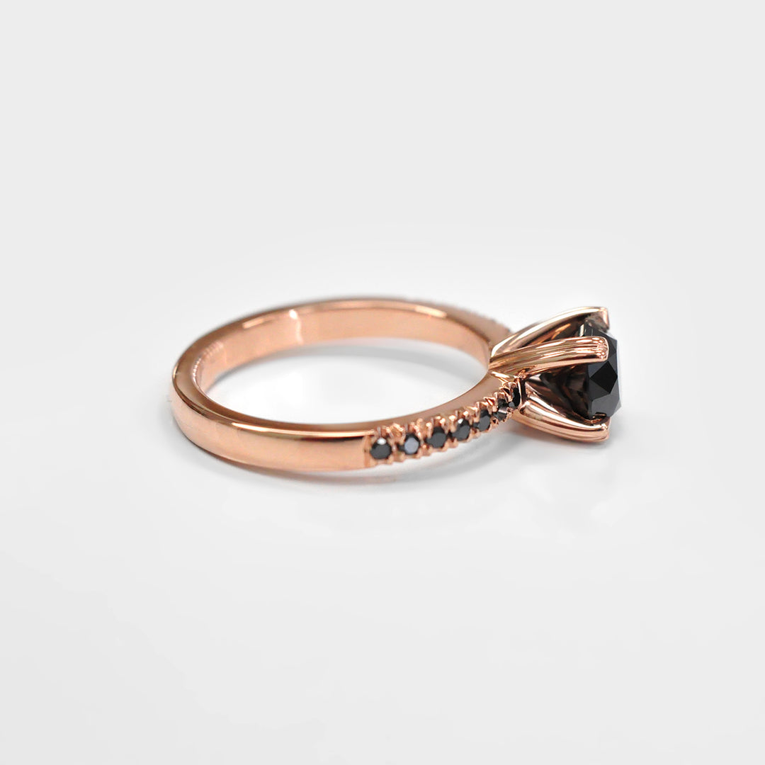 Round Black Diamonds Ring in Rose Gold