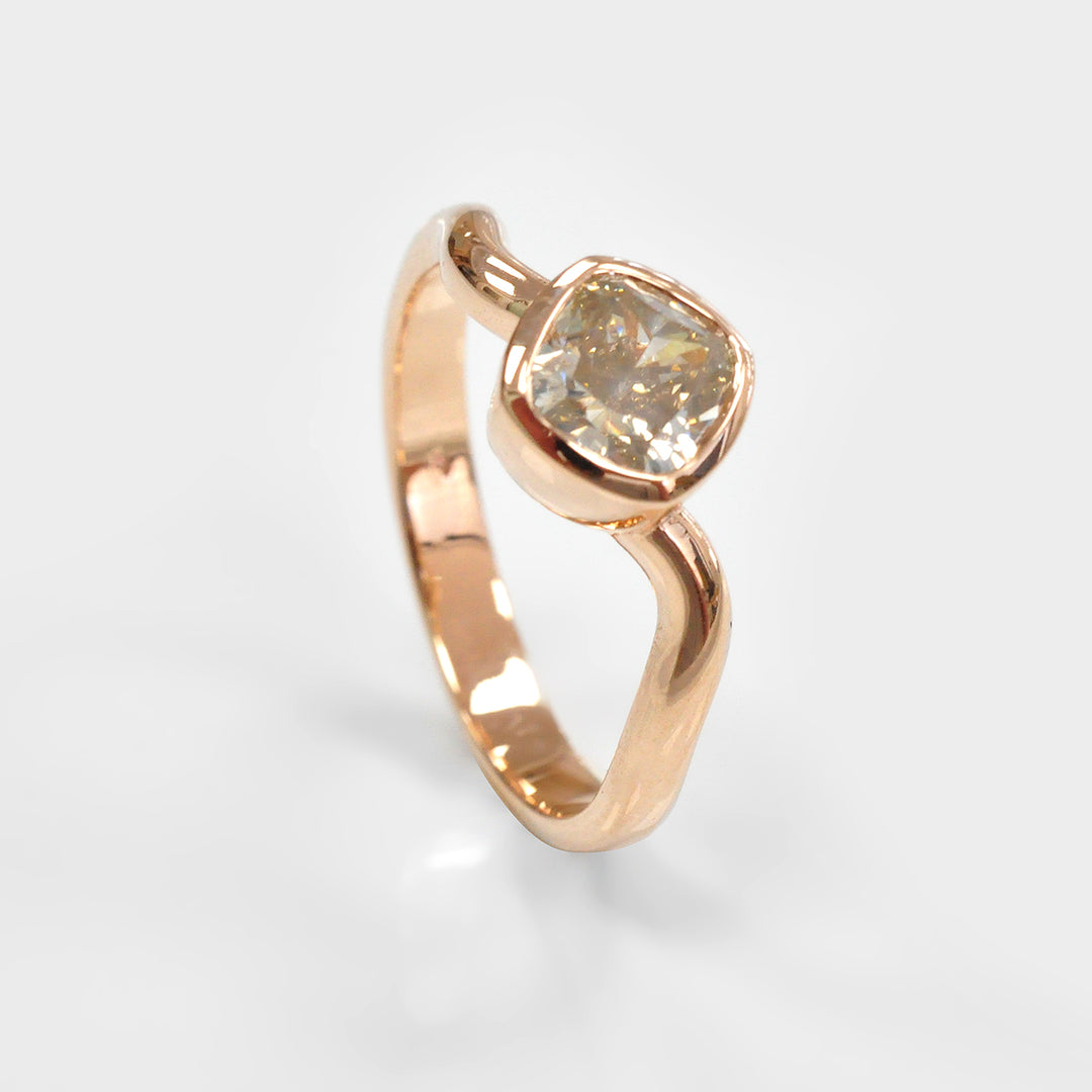 Cushion Cut  Rose Gold Bezel Set Solitaire Ring