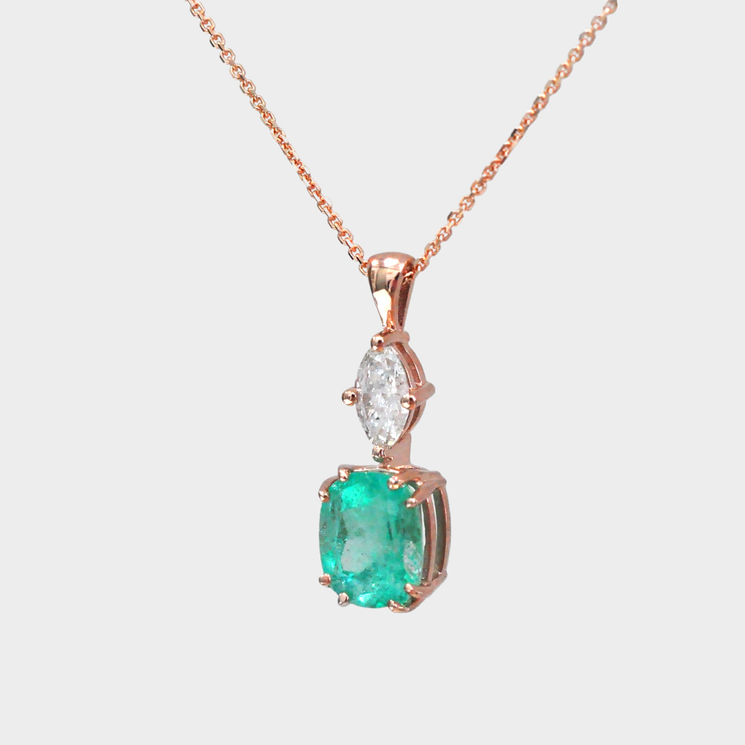 Marquise Diamond and Cushion Emerald Pendant