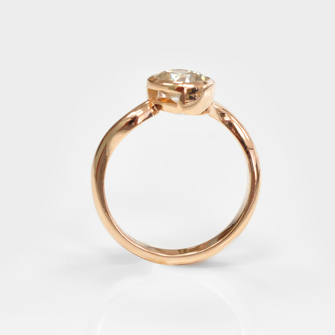 Cushion Cut  Rose Gold Bezel Set Solitaire Ring