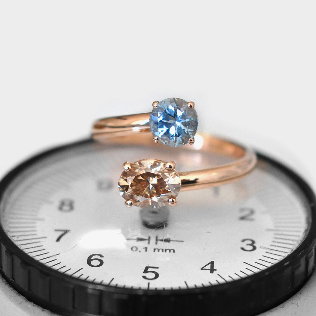 Brown Diamond and Aquamarine Twin Ring