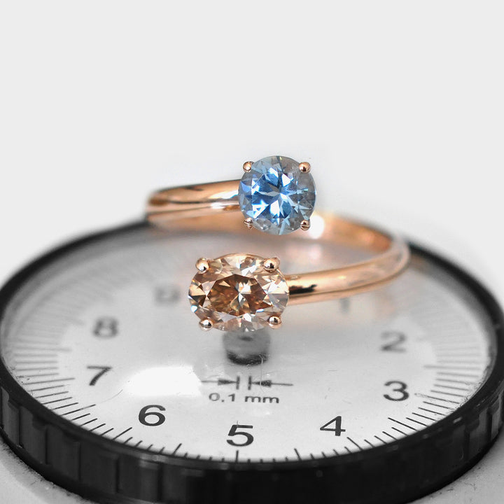 Brown Diamond and Aquamarine Twin Ring