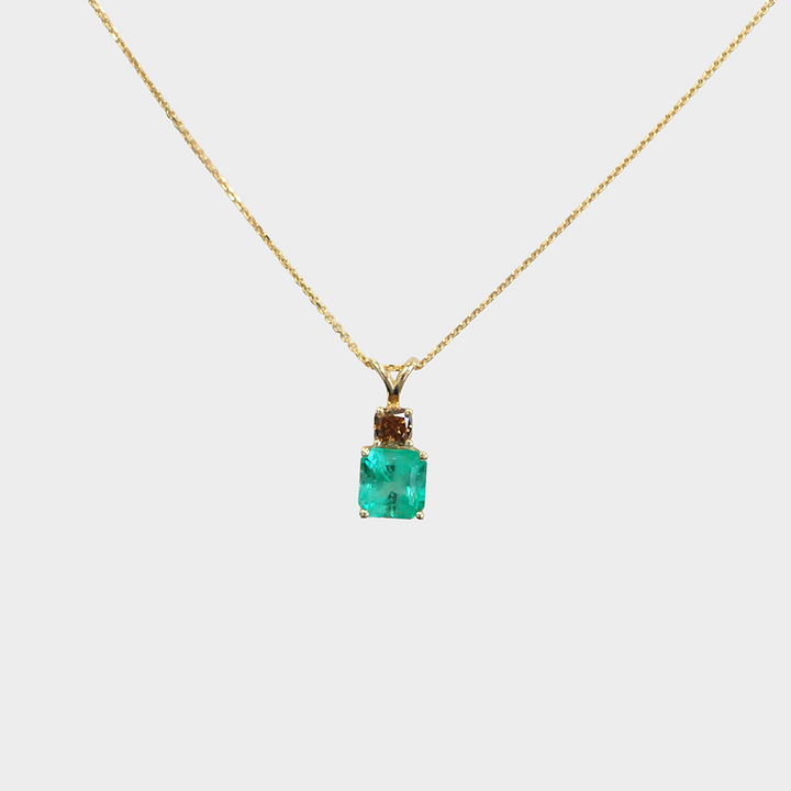 Colombian Emerald and Fancy Brown Cushion Diamond Pendant