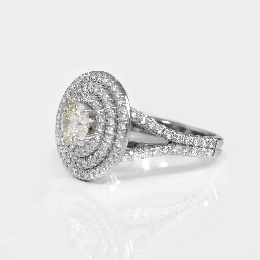Split Shank Triple Halo Round Diamonds Ring