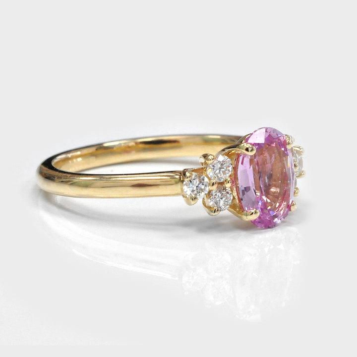 Oval Pink Sapphire &amp; Six Stones Side Diamonds Ring