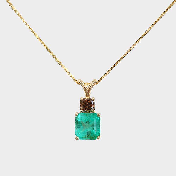Colombian Emerald and Fancy Brown Cushion Diamond Pendant