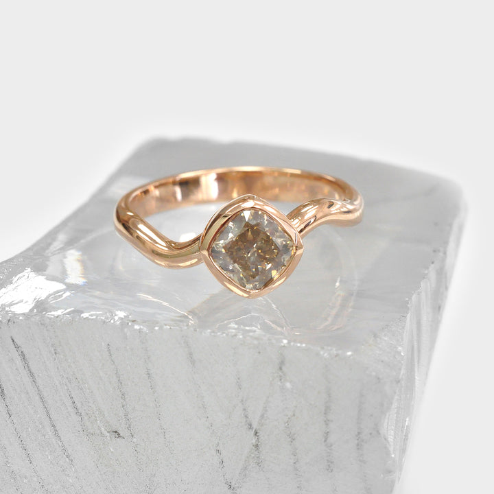 Cushion Cut  Rose Gold Bezel Set Solitaire Ring
